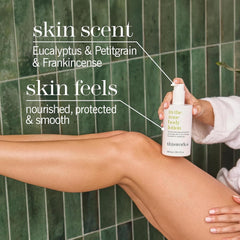 THISWORKS bottle placed in bathroom setting suggesting shelf-ready design and bathroom-friendly size