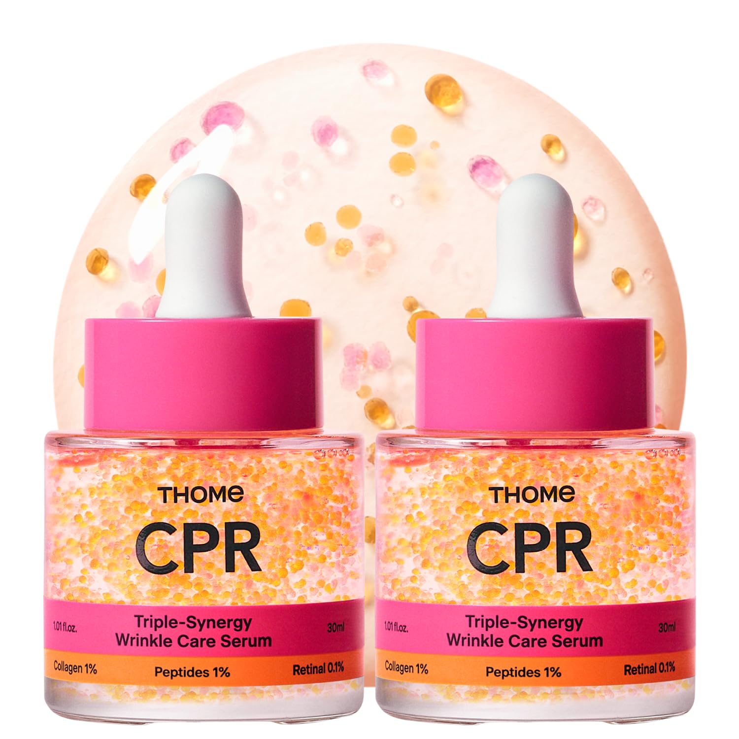 THOME front packaging showing two serum bottles and clean design for shelf appeal