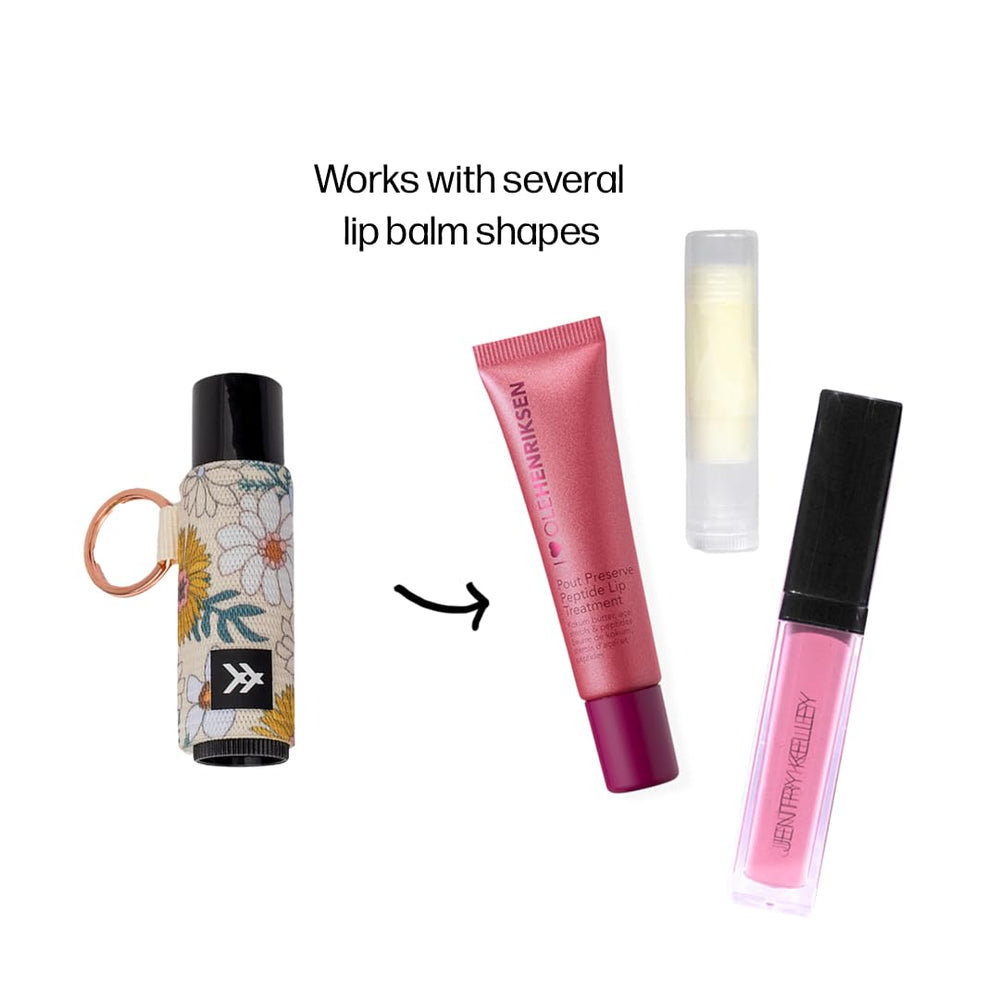 Thread Wallets Blossom beside chapstick showing size compatibility benefit