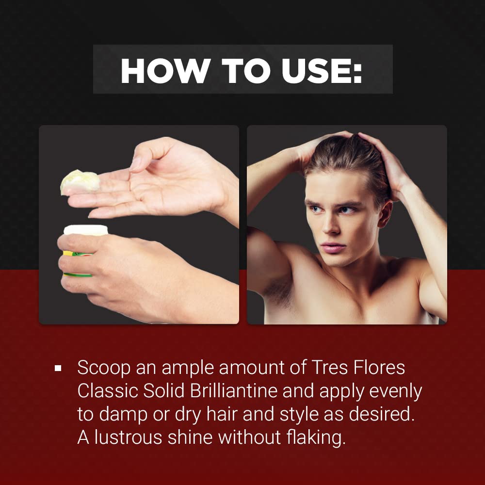 Model with slicked-back hair styled with Three Flowers pomade for polished shine