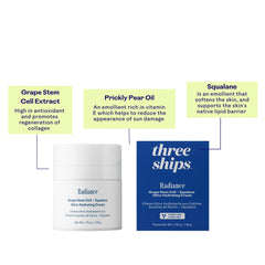 Three Ships bottle beside serums to show how it layers into a daily routine