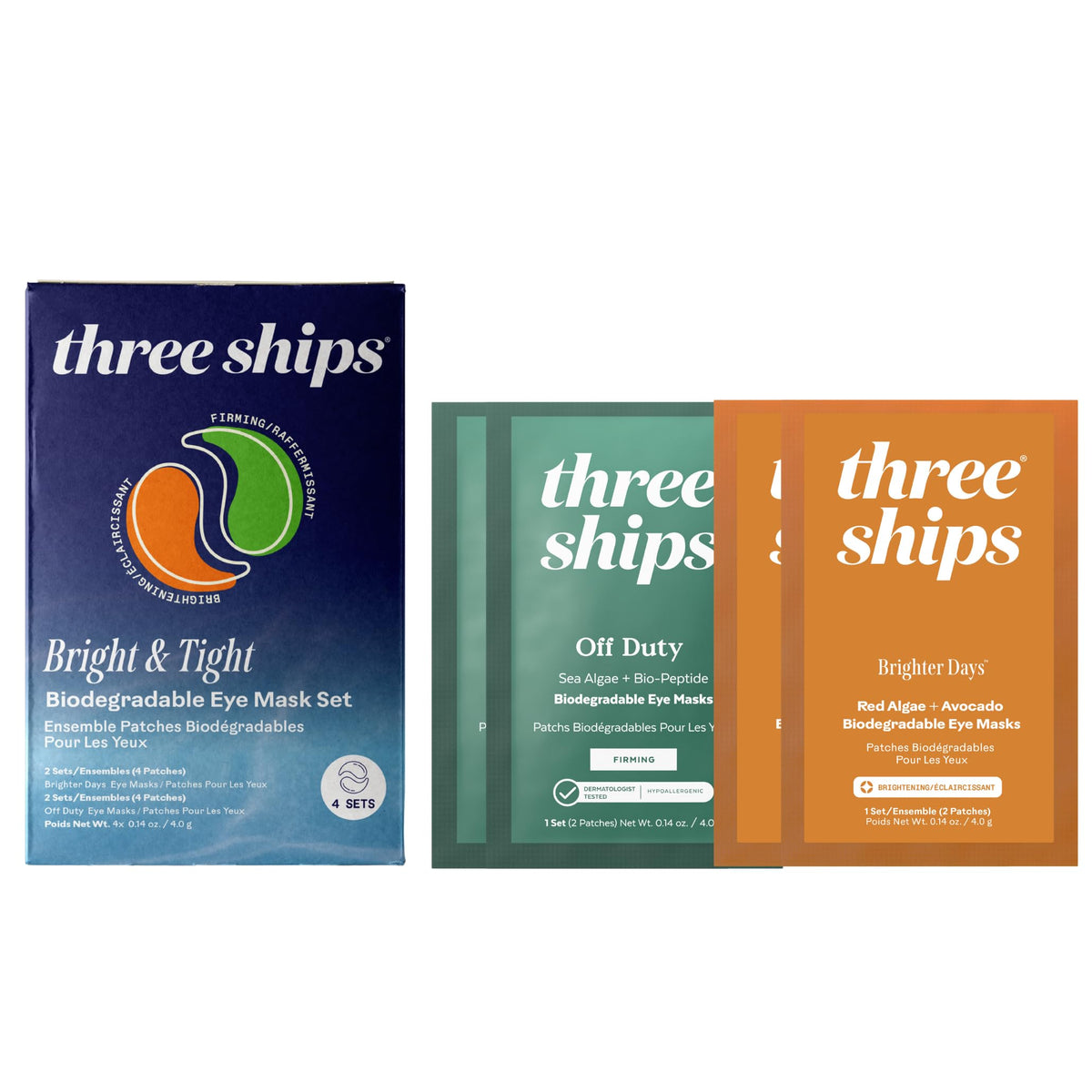 Three Ships front packaging showing set and benefits for visible refresh
