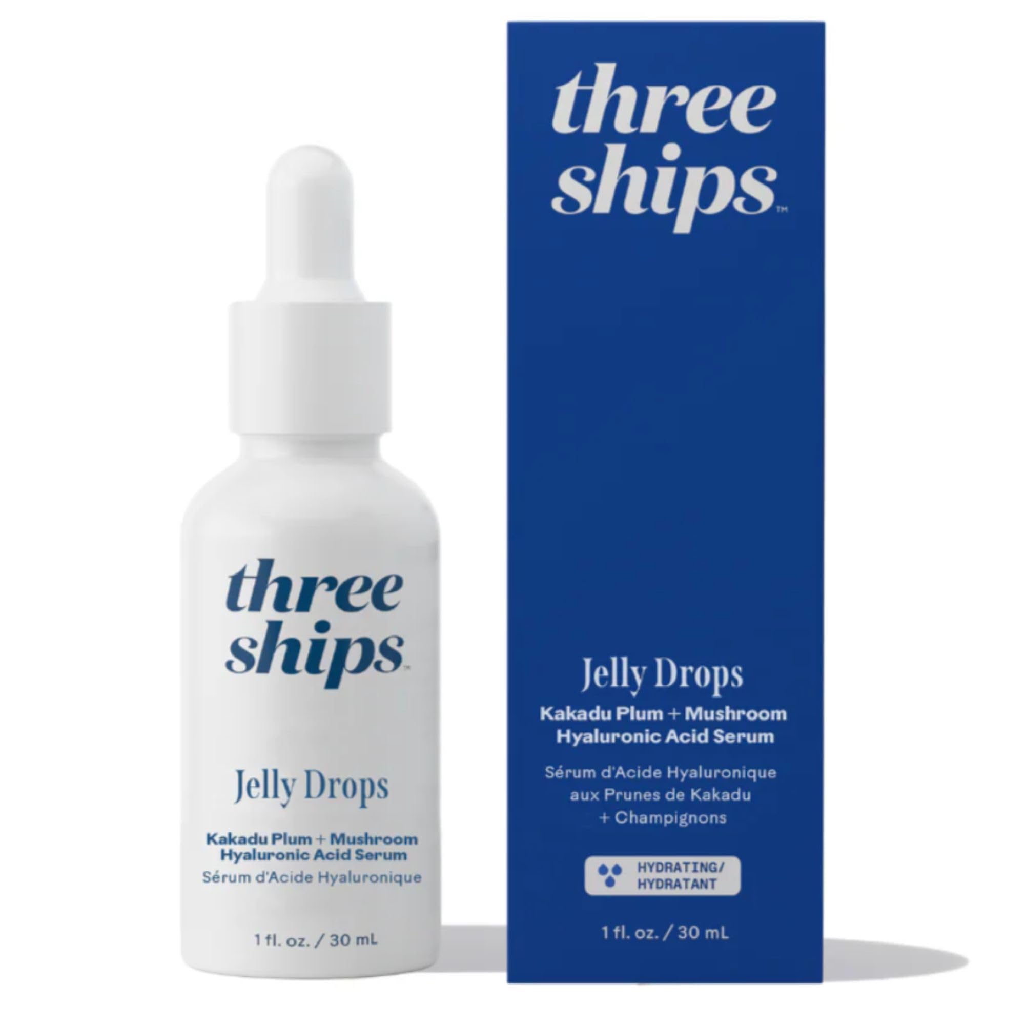 Three Ships front packaging showing serum bottle and label for clear identity and trust