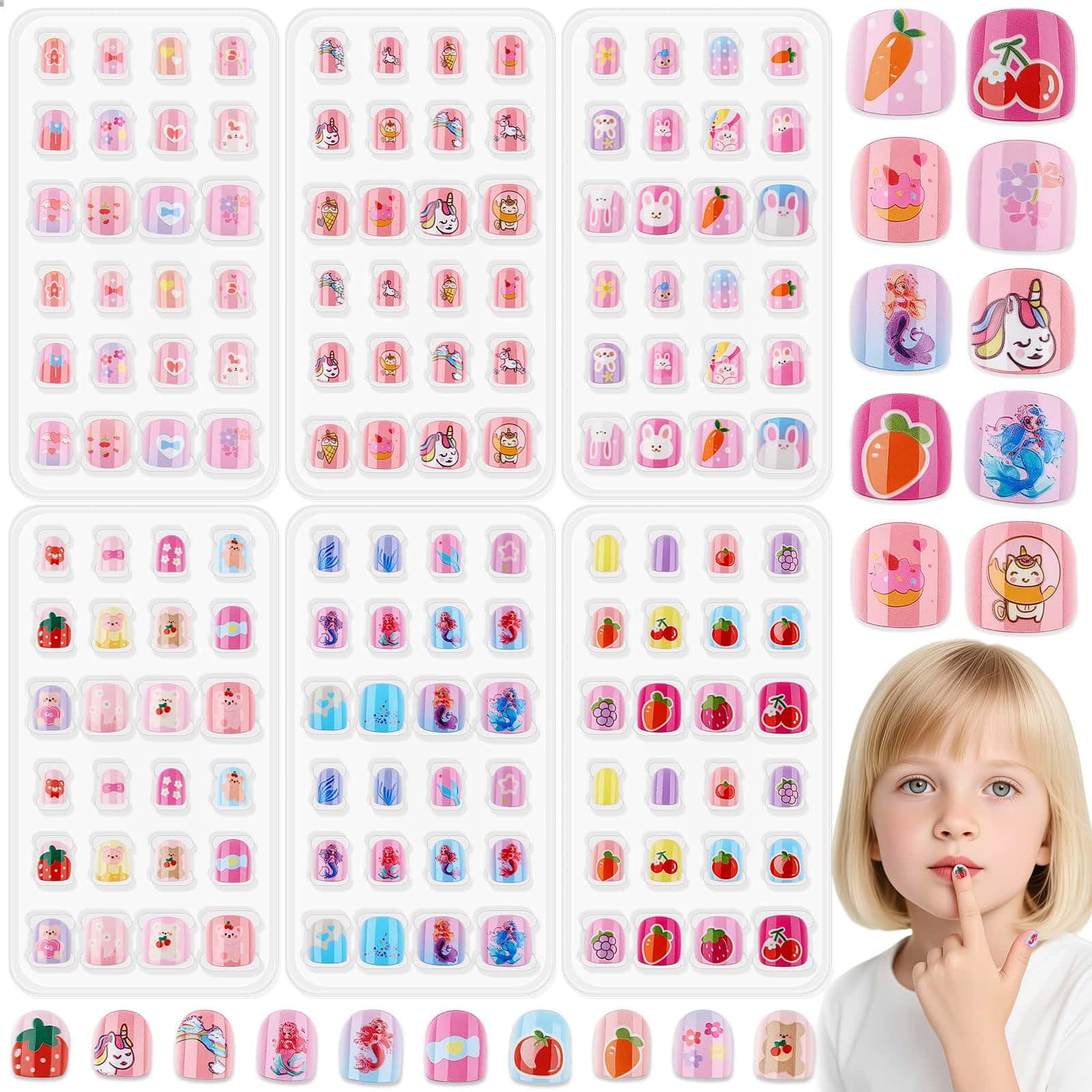 Thrilez front packaging showing six mini nail packs and total 144 pieces, clear contents benefit