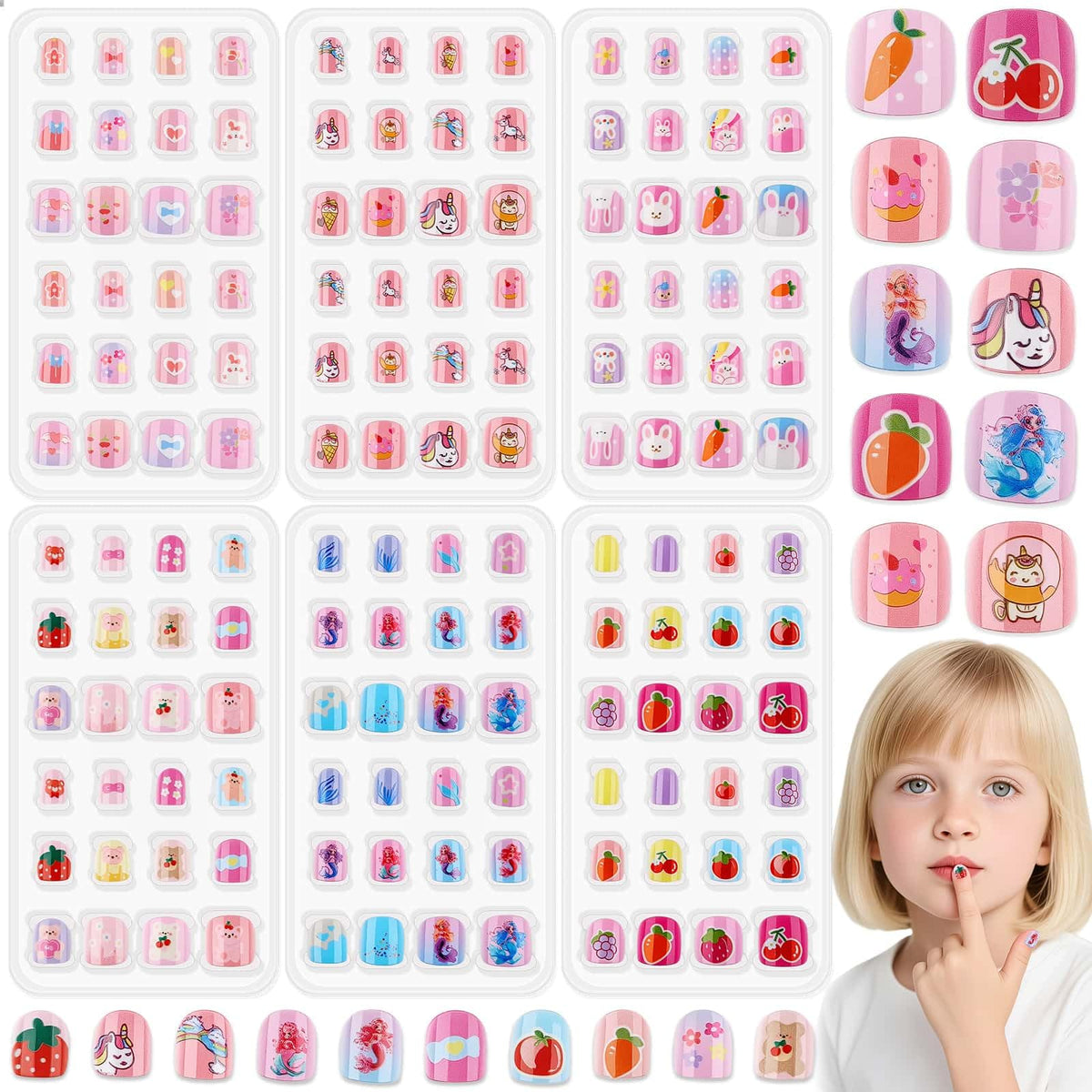 Thrilez front packaging showing six mini nail packs and total 144 pieces, clear contents benefit