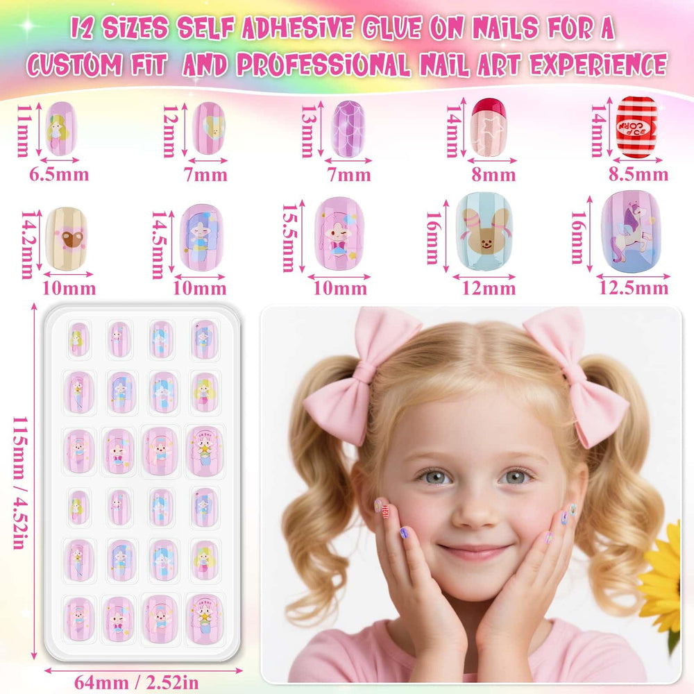 Thrilez short press-on nails applied on child hands for comfortable wear