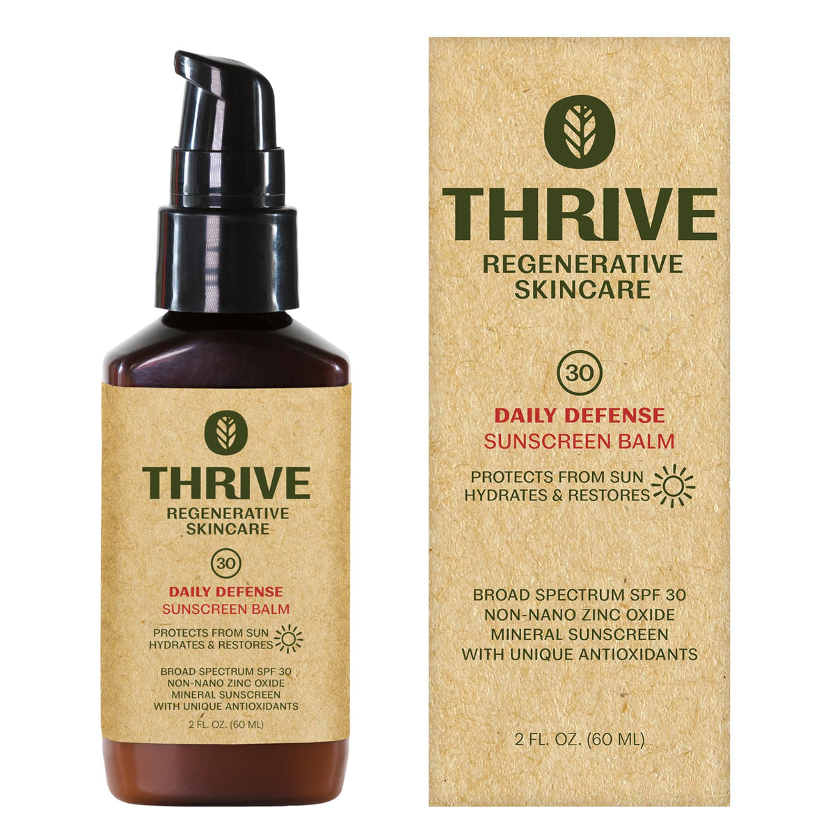 Thrive Natural Care front packaging showing label and SPF benefit