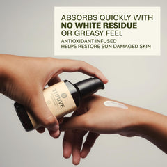 Thrive Natural Care lotion texture close-up, smooth matte finish benefit