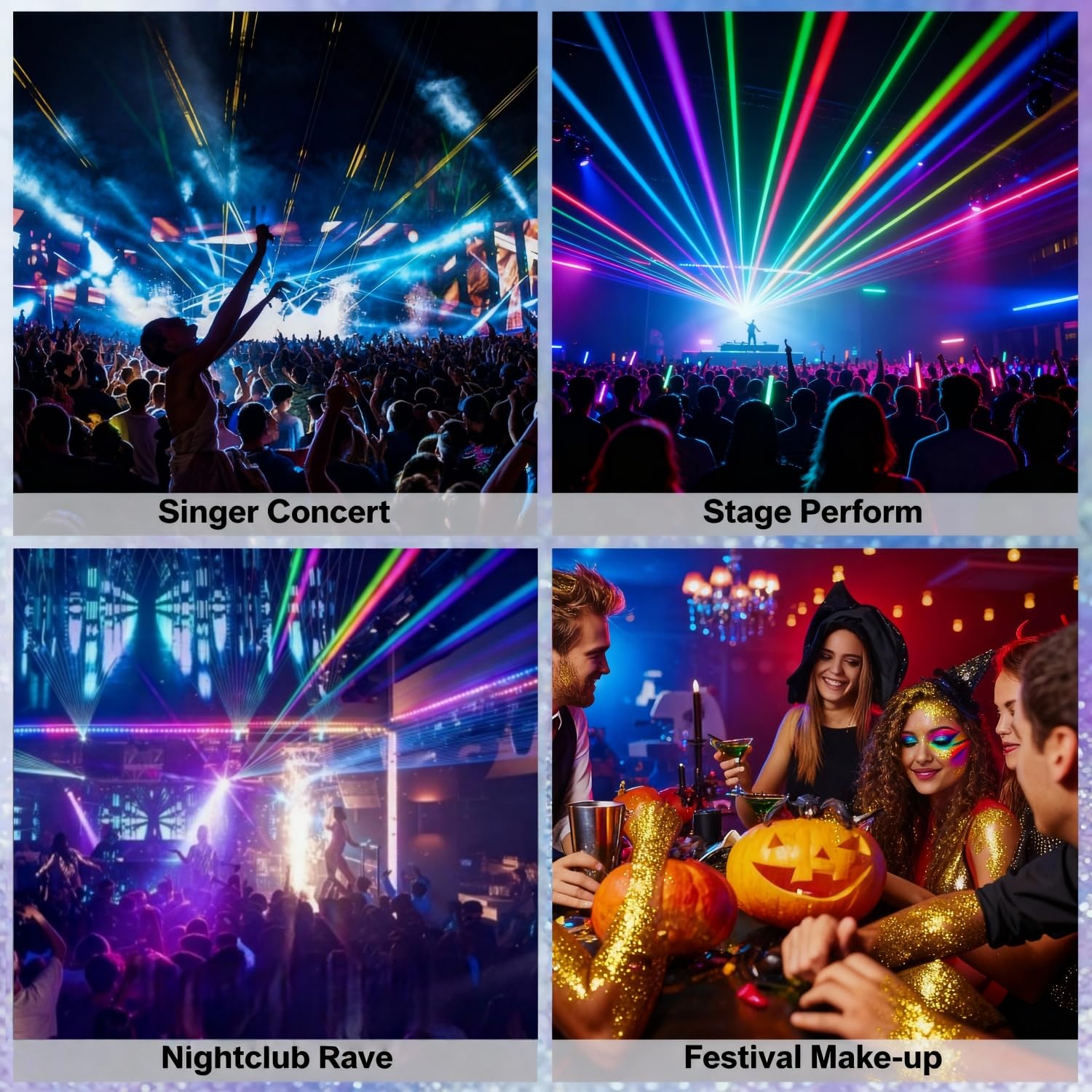 THZCU glitter accents in hair, adds stage-ready shine and bold highlights
