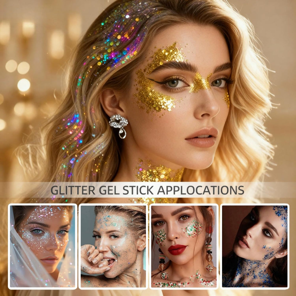 THZCU chunky sequin gel texture close-up showing reflective rainbow sparkles