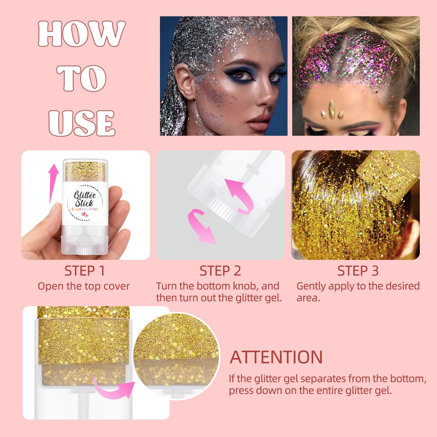 THZCU glitter stick next to lipstick for scale, compact travel-friendly size