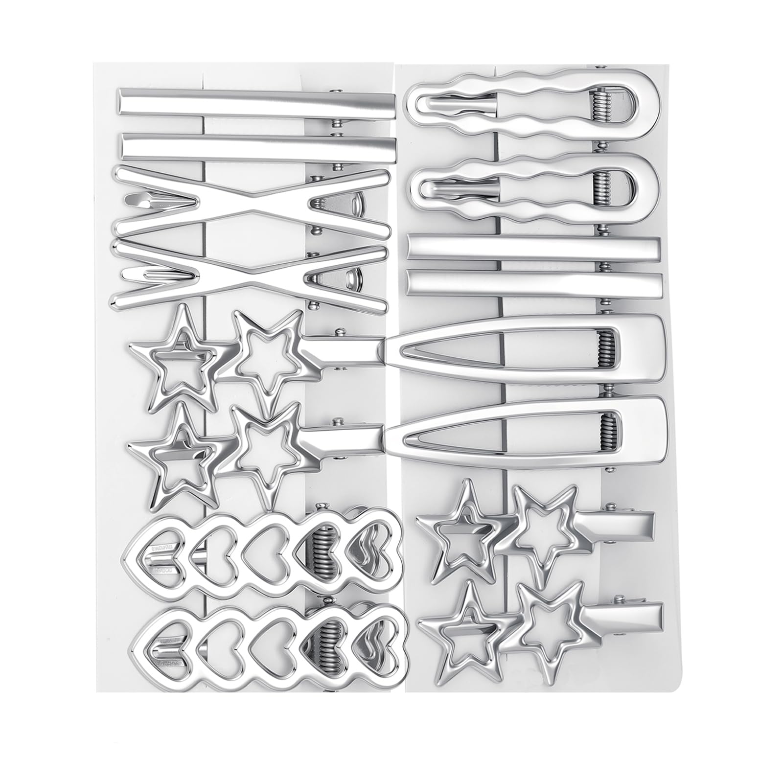 TianRan front view of 16PCS silver clip set showing variety and polished look