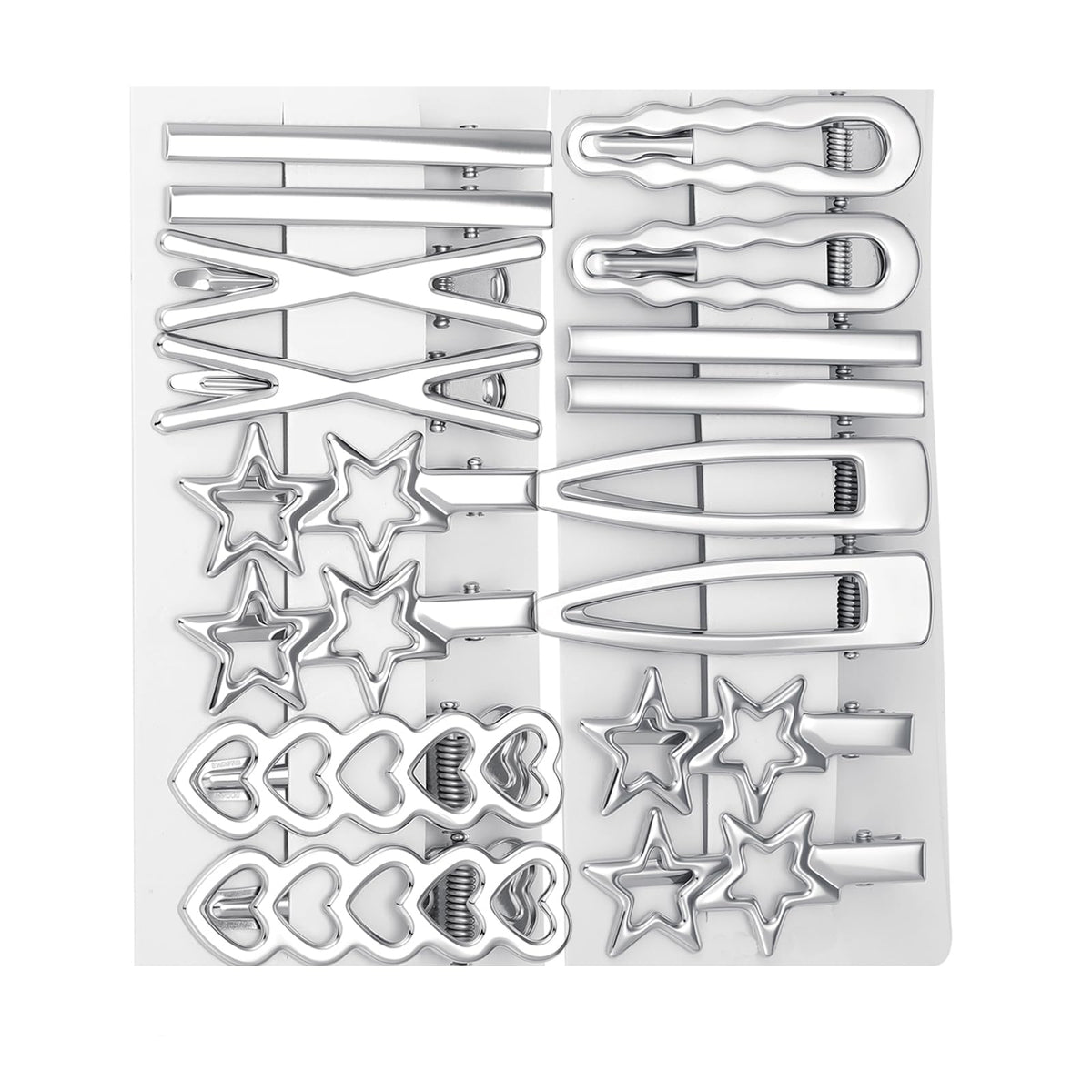 TianRan front view of 16PCS silver clip set showing variety and polished look