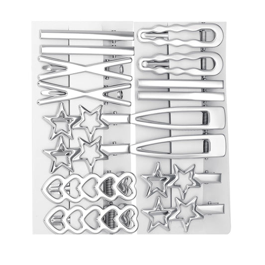 TianRan front view of 16PCS silver clip set showing variety and polished look