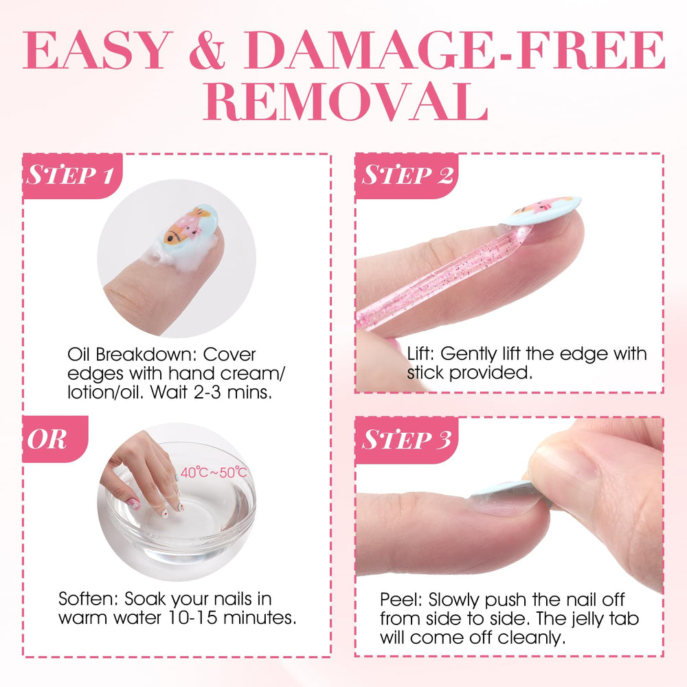 TiddieBair press-on nail attached using tabs demonstrating a smooth finish