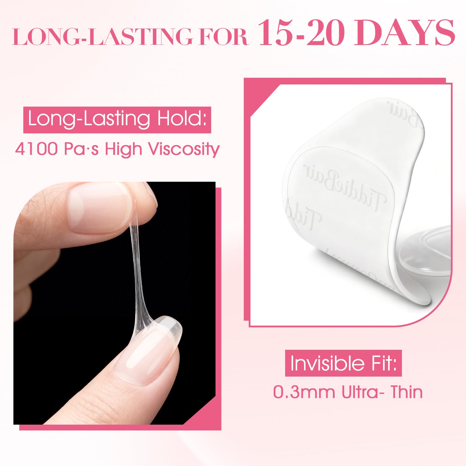 TiddieBair tabs shown on fingers for size scale and precise fitting