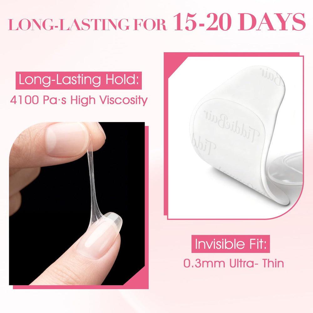 TiddieBair tabs shown on fingers for size scale and precise fitting