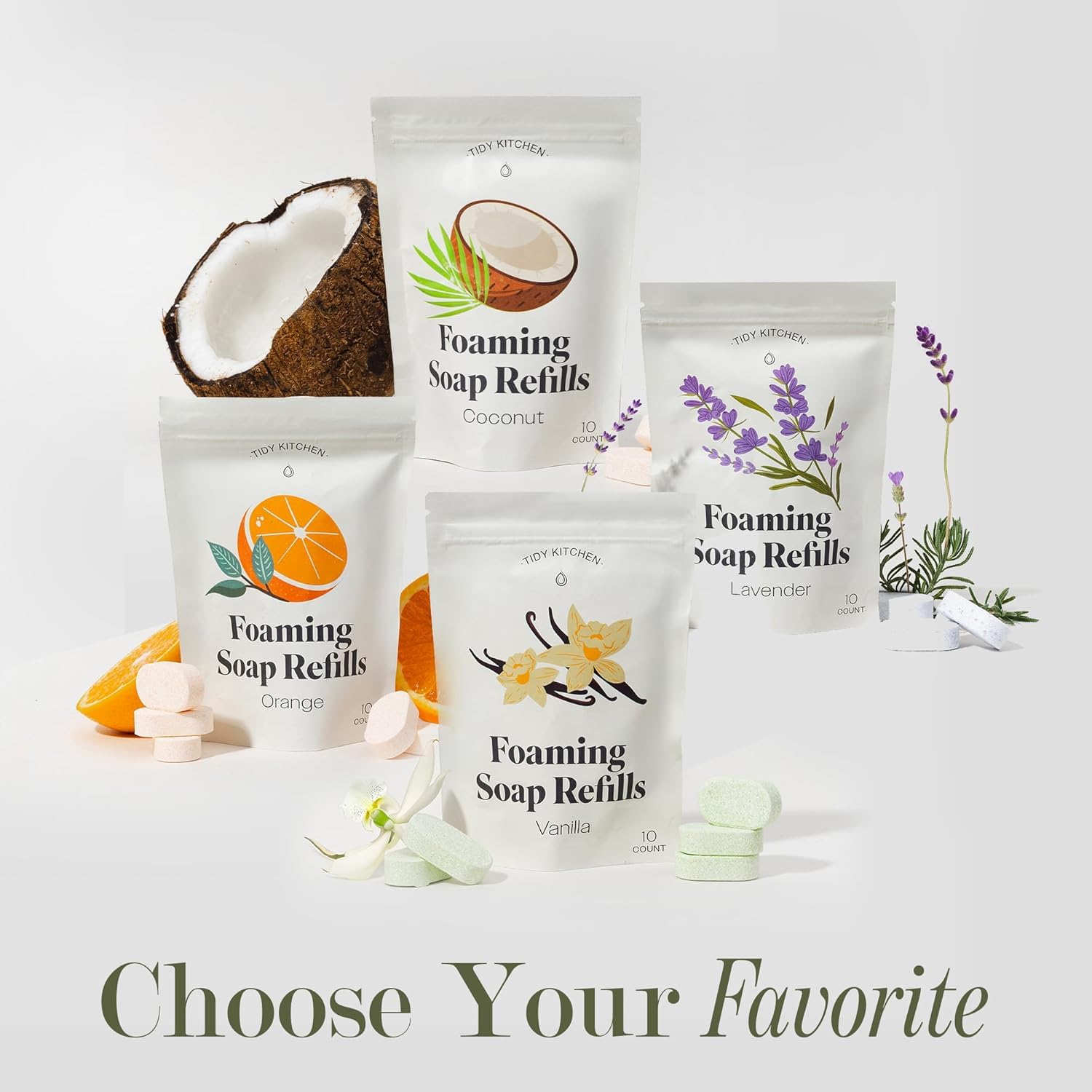 Tidy Kitchen pack with eco icons stressing reduced plastic waste benefit