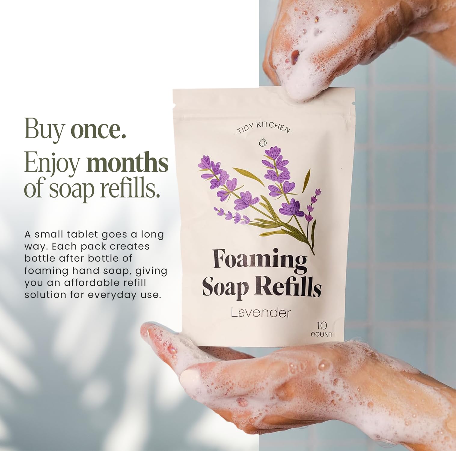 Tidy Kitchen recyclable-style packaging emphasizing reduced plastic waste