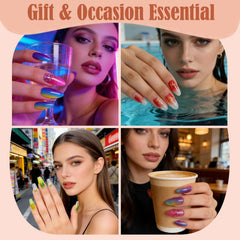 Tiebblove nail wraps applied in lifestyle setting showing quick polished look