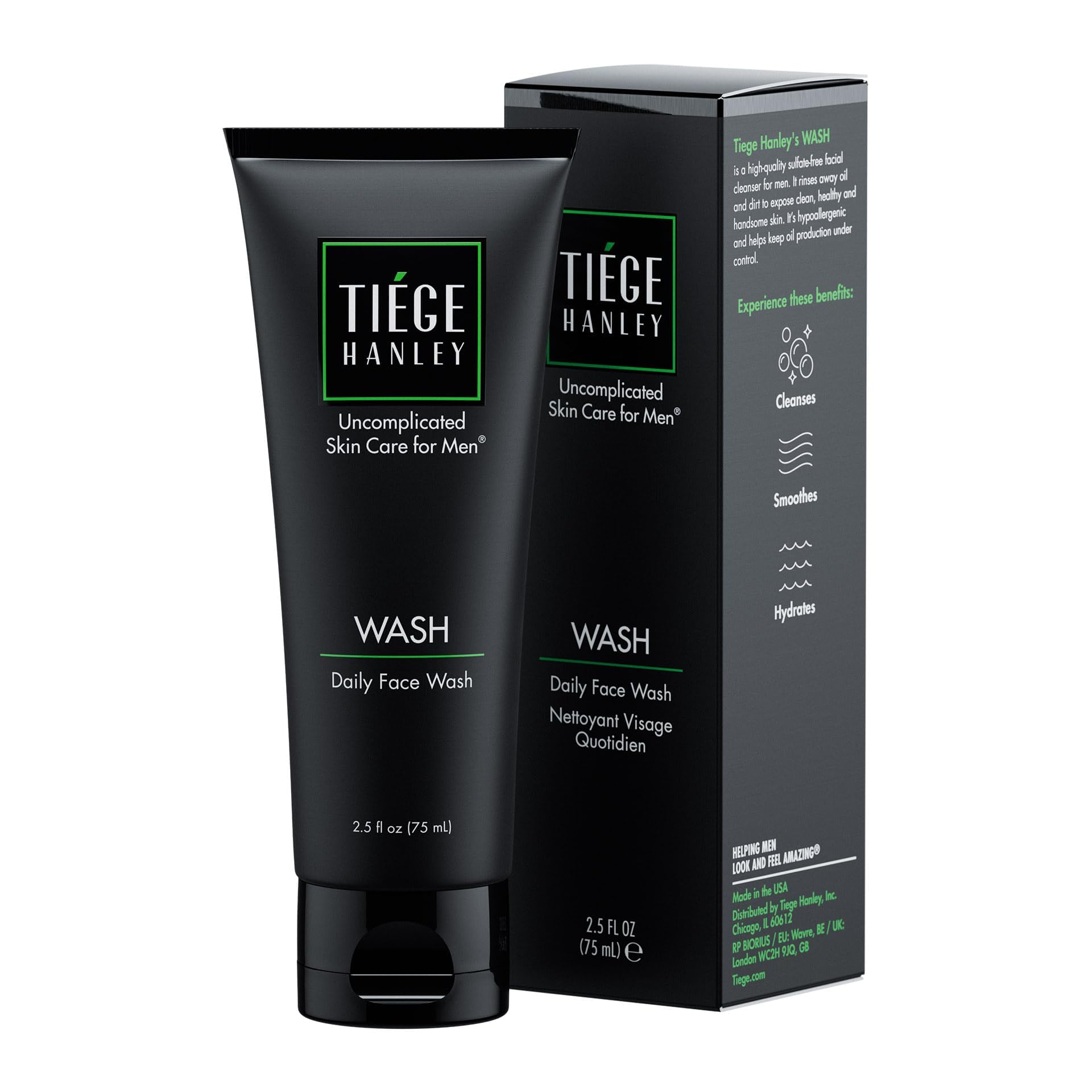 Tiege Hanley bottle front view showing clean packaging and travel benefit