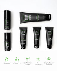 Tiege Hanley AM moisturizer pump detail highlighting SPF 20 protection