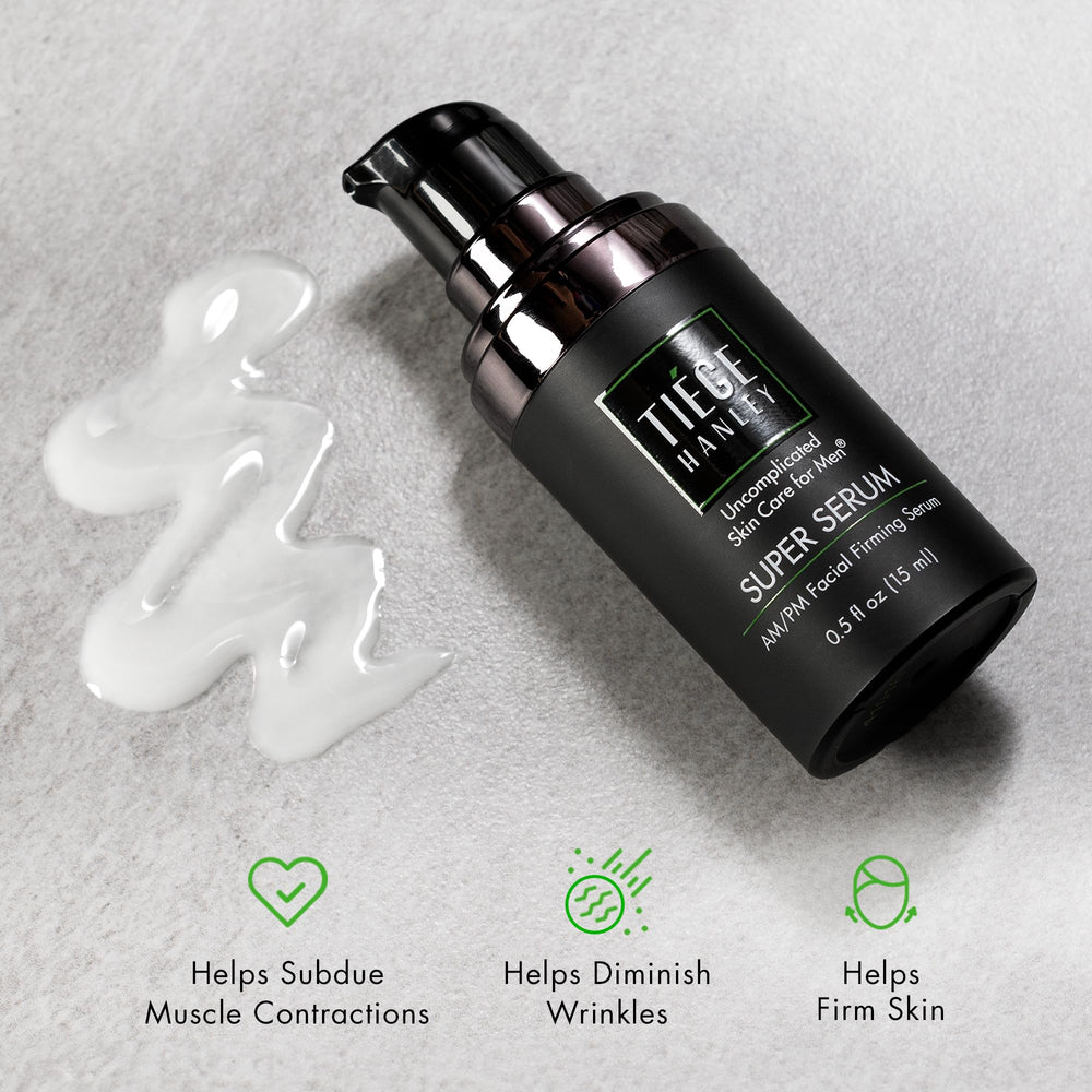 Tiege Hanley serum texture close-up illustrating lightweight, fast-absorbing formula