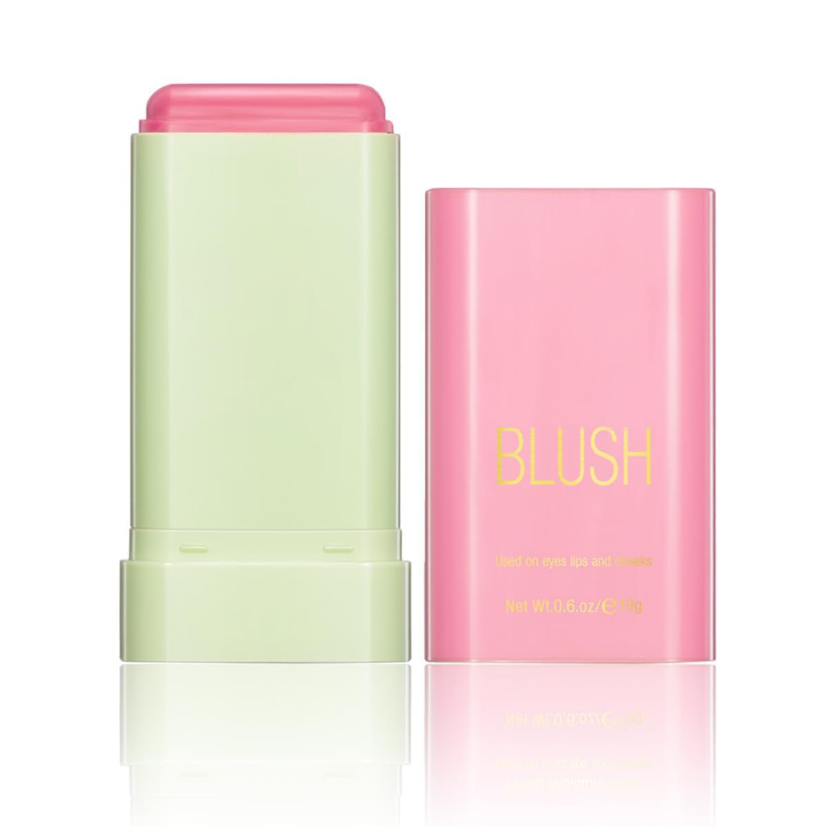 Tiejdhr front view of blush stick showing compact packaging and shade