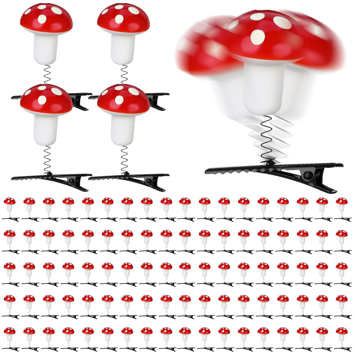 Tigeen front view of 30-piece mushroom clip set showing colorful variety and convenience