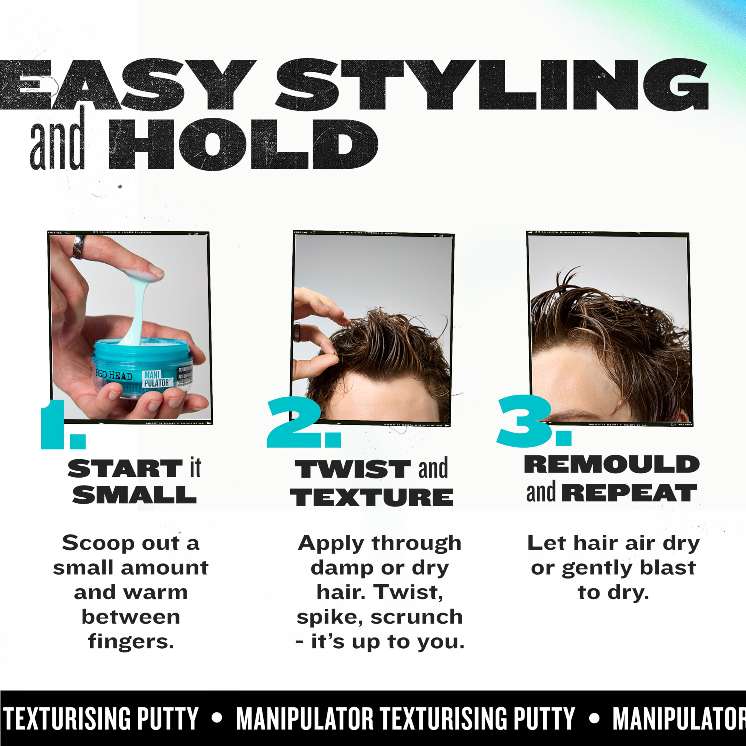 TIGI Bed Head styled hair after blow-dry delivering firmer hold and shape