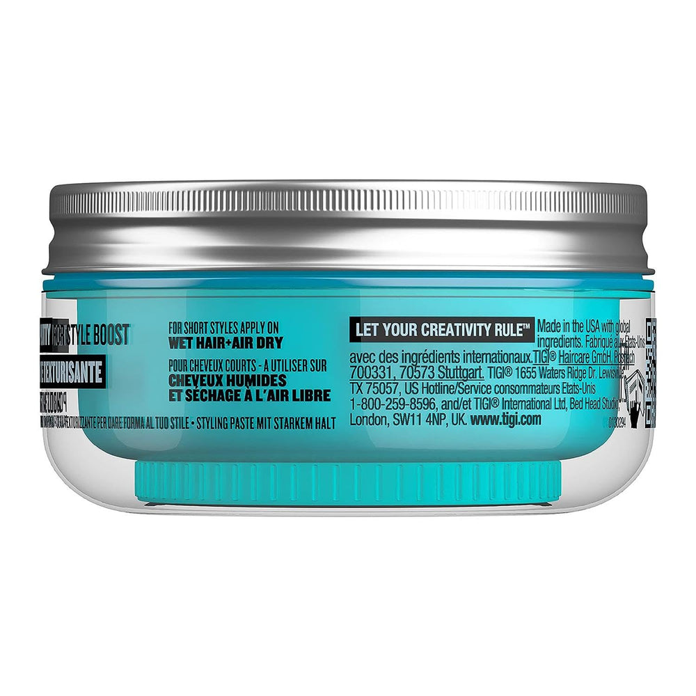 TIGI Bed Head open jar texture close-up showing workable paste