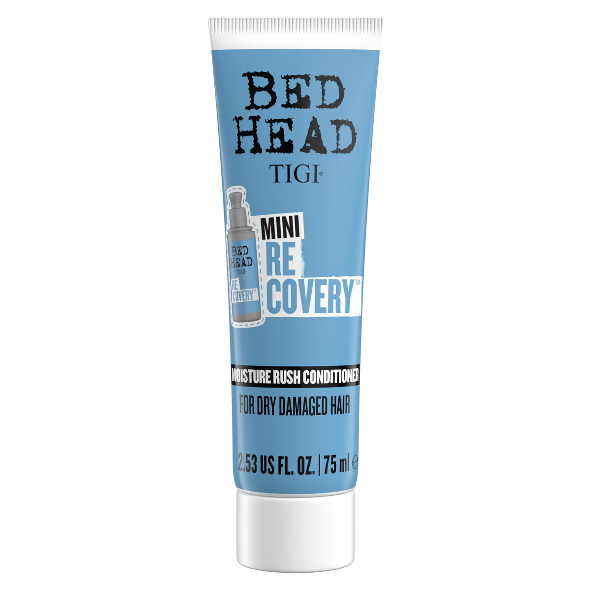 TIGI Bed Head travel conditioner front packaging showing compact benefit