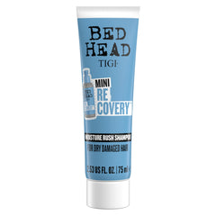 TIGI Bed Head travel shampoo front view showing compact bottle and branding benefit travel-ready