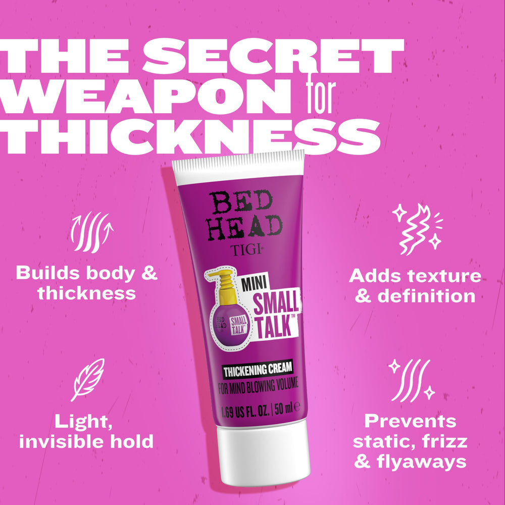 TIGI Bed Head tube beside smartphone to show compact size benefit