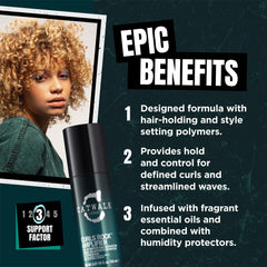 TIGI product being applied to damp curly hair demonstrating enhanced definition and control
