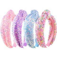 Tihebax front view of four glitter headbands showing colors and packaging, playful accessory
