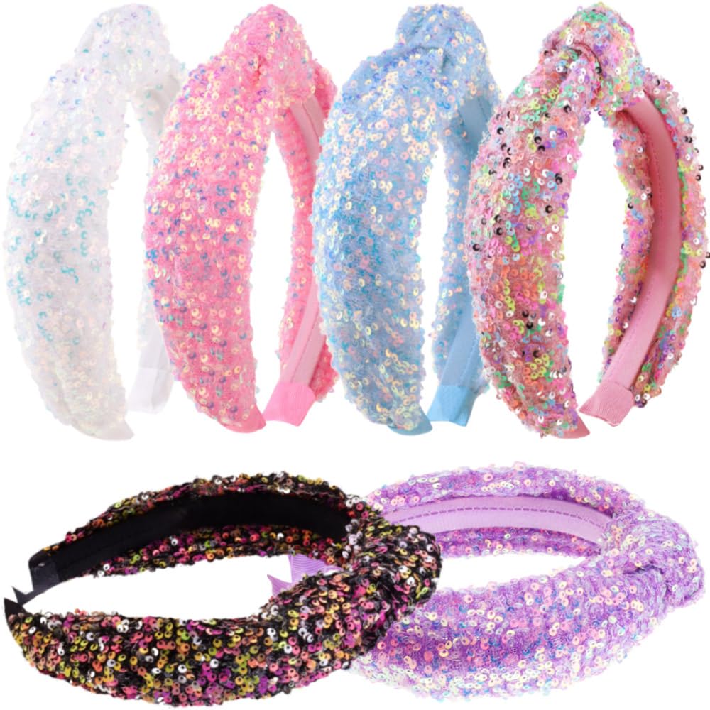 Tihebax front packaging showing six colorful sequin headbands, bright and varied