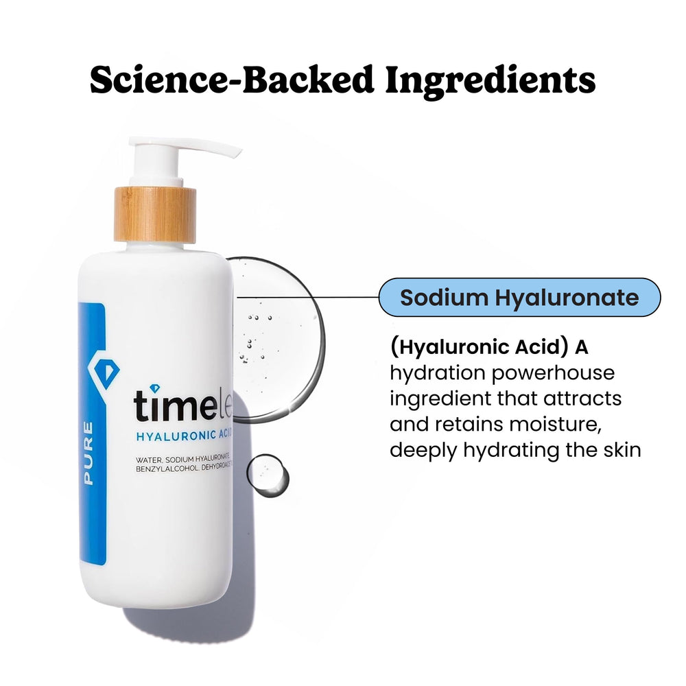 Timeless Skin Care pump dispensing serum illustrating easy, controlled application