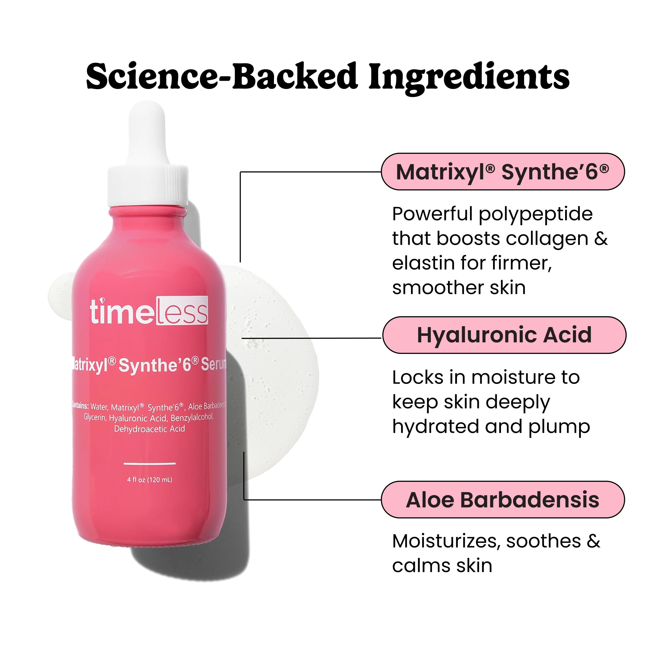 Timeless Skin Care pump dispensing serum for controlled dosing and minimal waste benefit