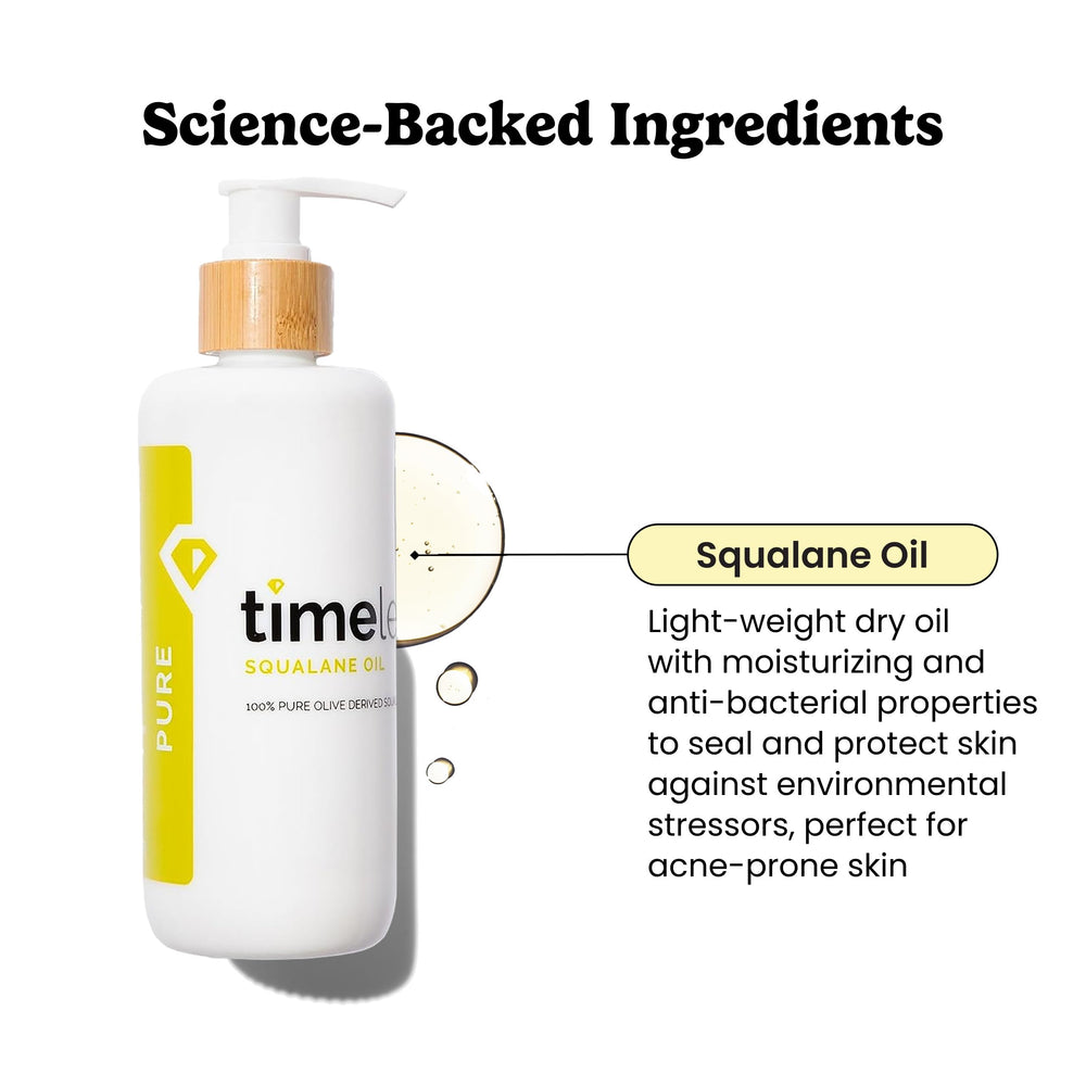 Timeless Skin Care pump dispensing a drop highlighting controlled application benefit