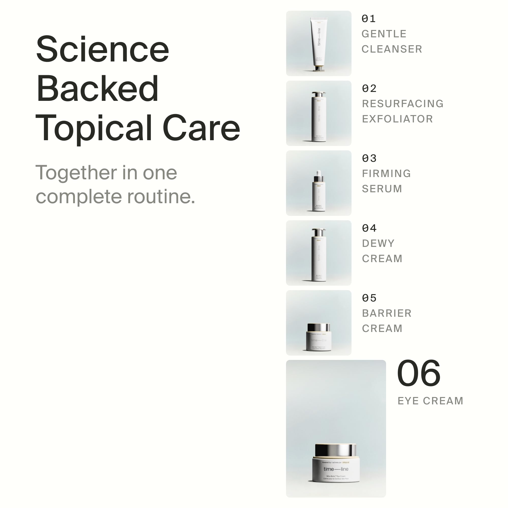 Timeline Mitopure staged in bathroom routine showing easy layering with skincare benefit