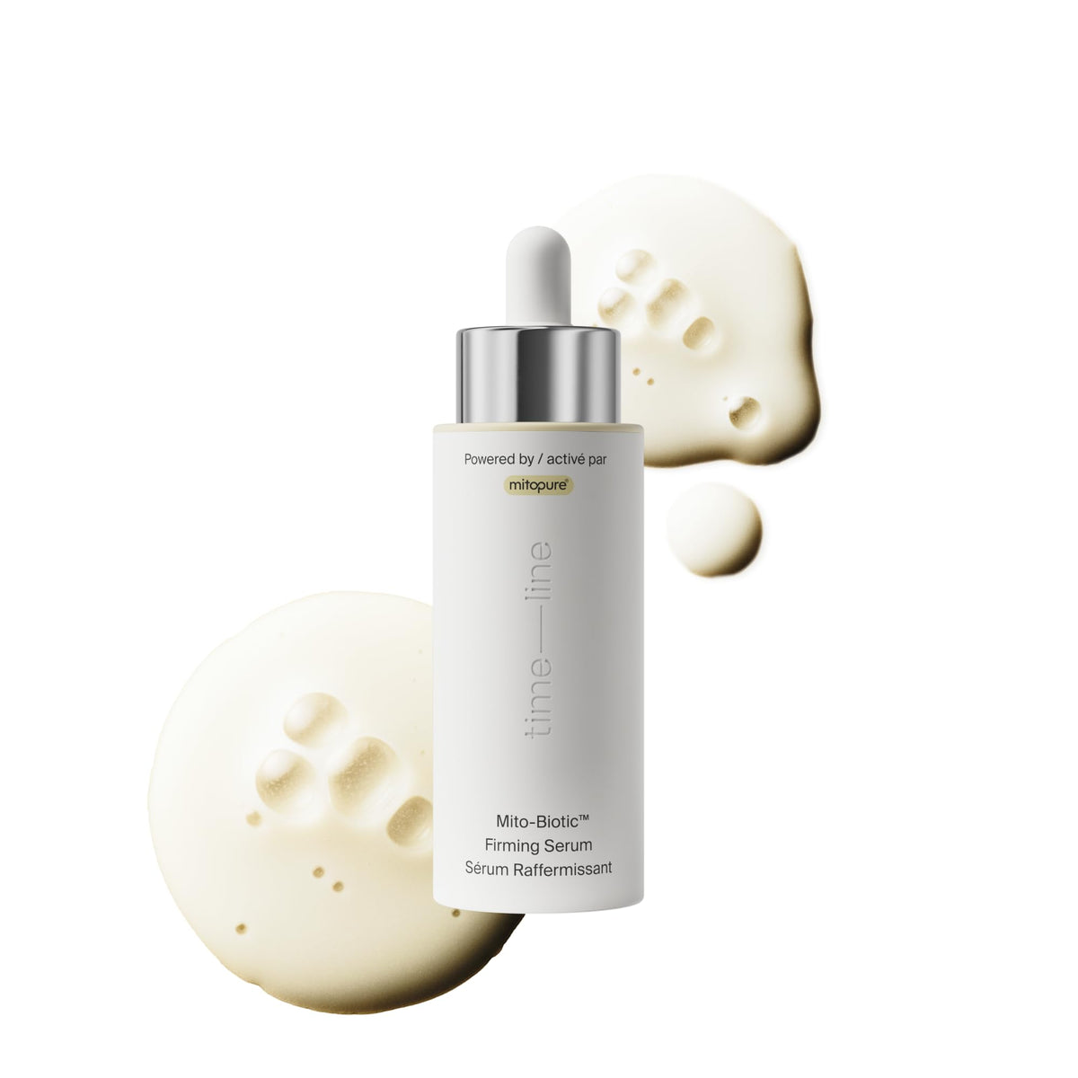 Timeline front packaging showing the serum bottle and box, presenting an elegant benefit