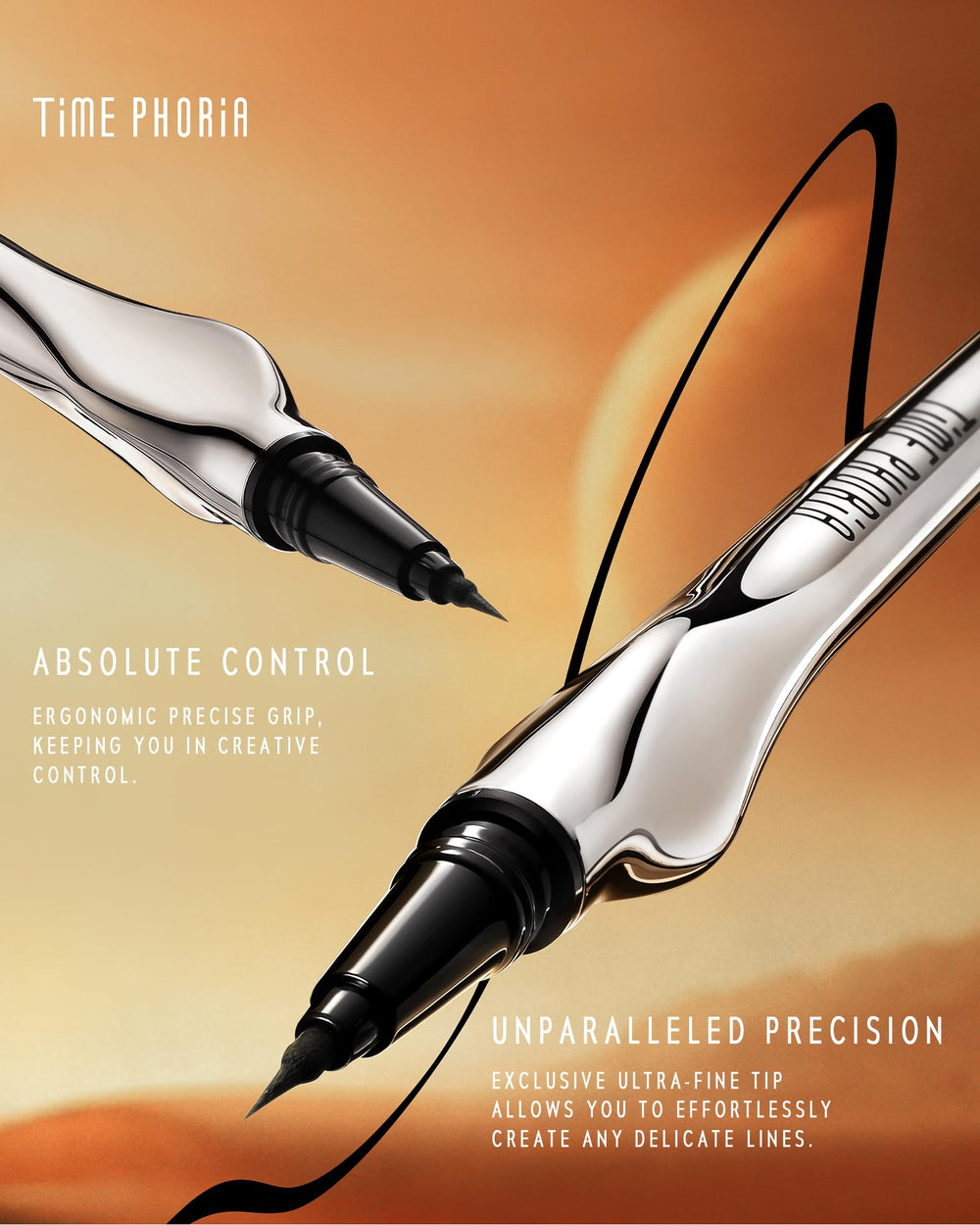 TIMEPHORIA Dune eyeliner held in hand illustrating comfortable grip for beginners