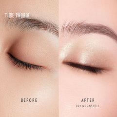 TIMEPHORIA application on eyelid demonstrating one-swipe shimmer and crease-resistant benefit