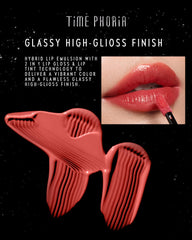 TIMEPHORIA side view of lips showcasing high-gloss finish and long-wear benefits