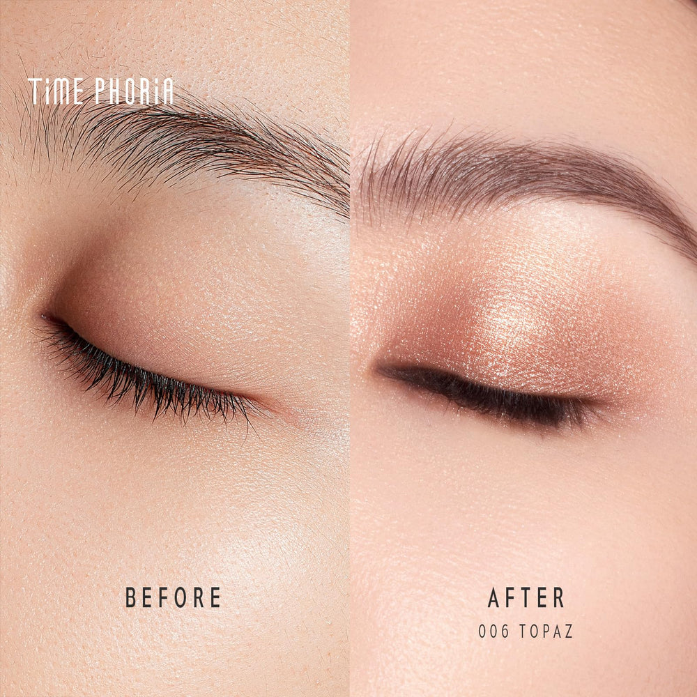 TIMEPHORIA close-up of metallic shimmer reflecting light for luminous lids