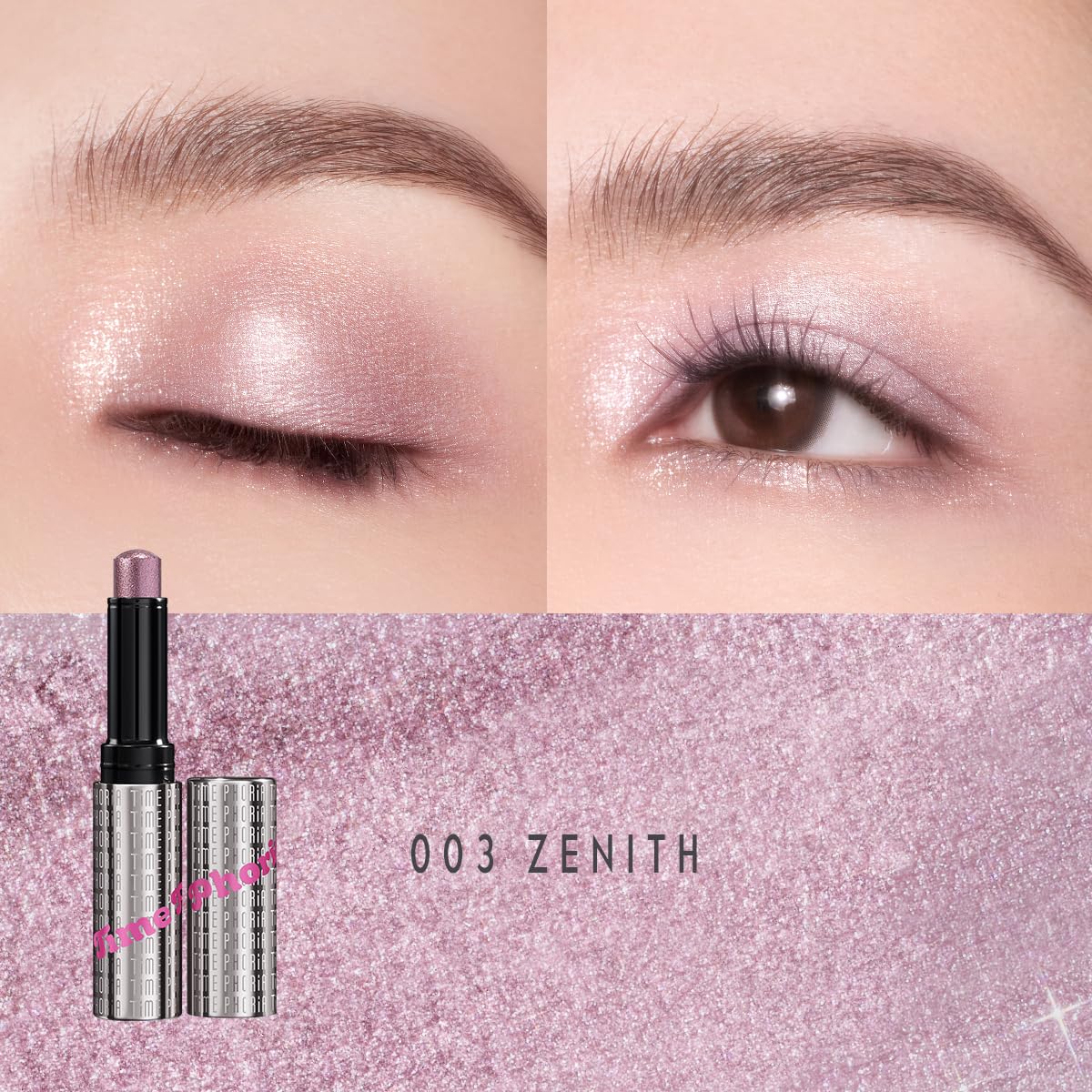 TIMEPHORIA close-up jelly stick texture revealing smooth lavender shimmer for flawless glide
