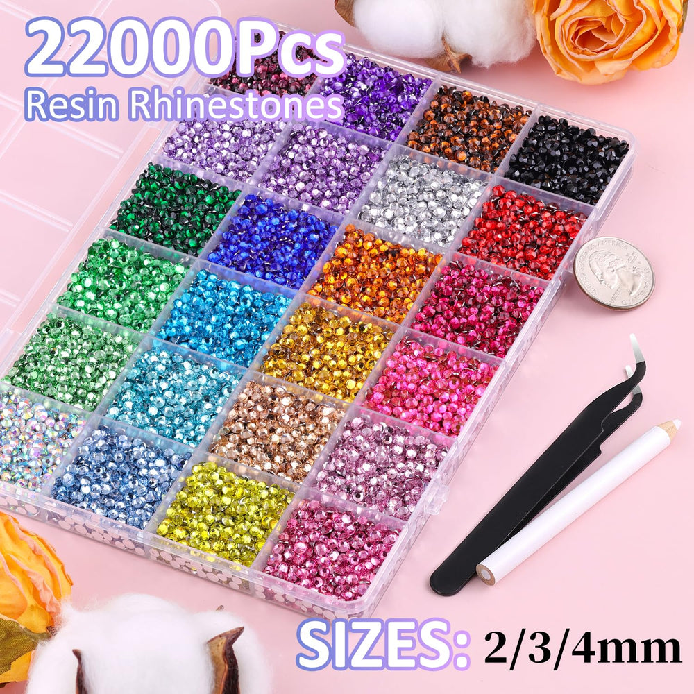 TINKRSTUFF open 24-compartment box with mixed-color rhinestones for easy sorting