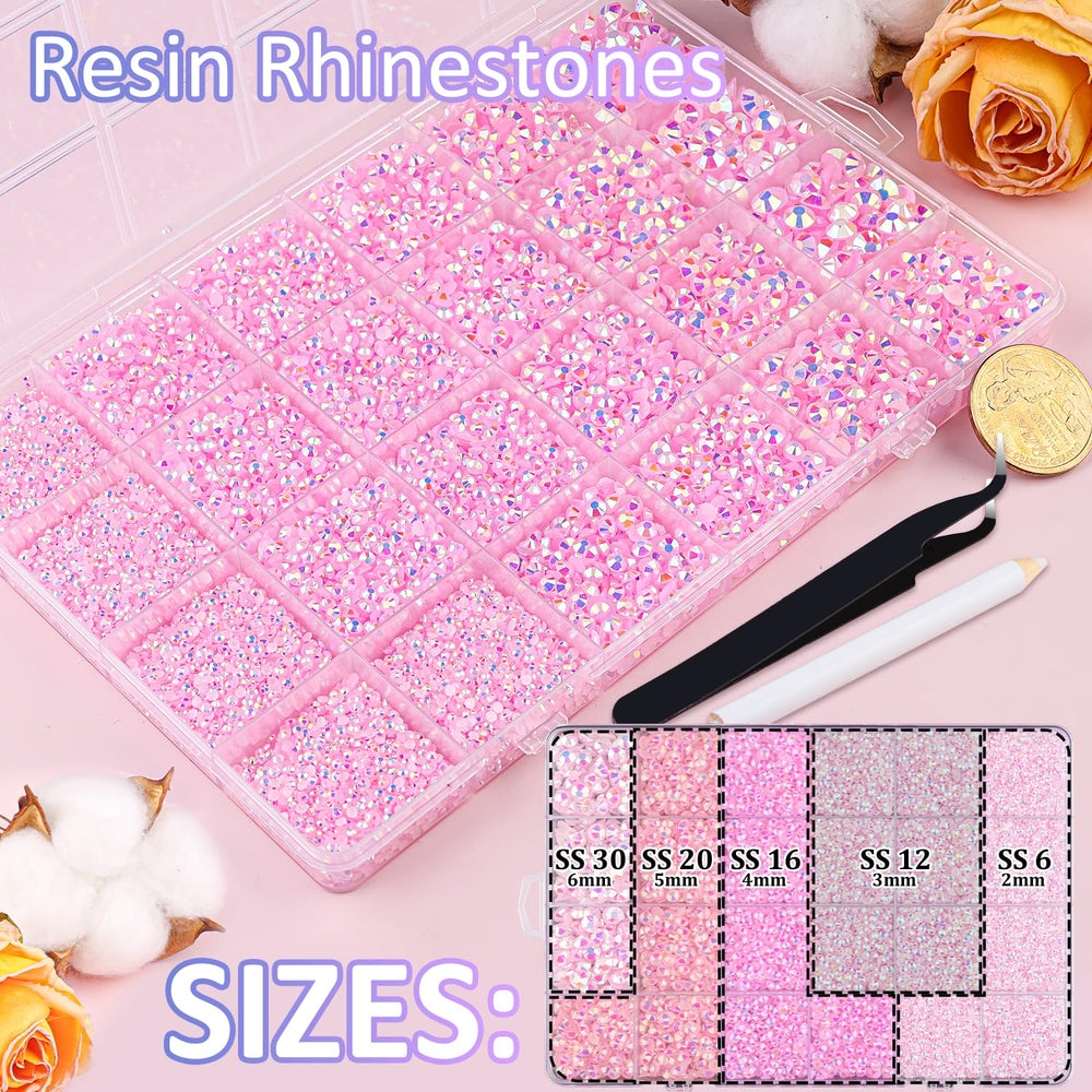 TINKRSTUFF 24-grid top view showing sorted rhinestones for quick access