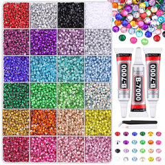 TINKRSTUFF front packaging showing 24,000 rhinestones and included tools for easy organization